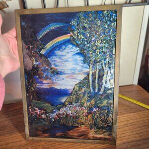 Signed Louis C. Tiffany Rainbow Iris Stained Glass Sun Catcher By Glassmasters 1